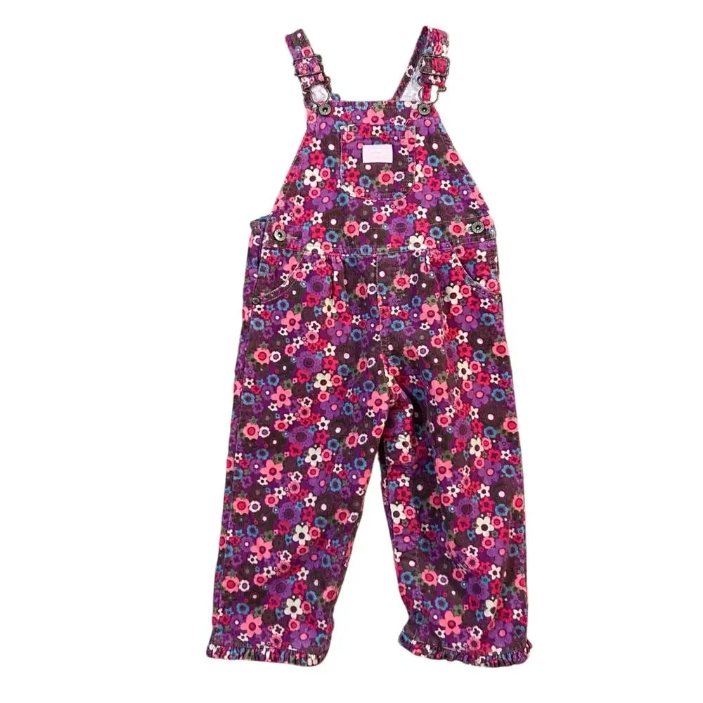 OshKosh B'gosh Vestbak Pink Purple Floral Corduroy Overalls 24 Months